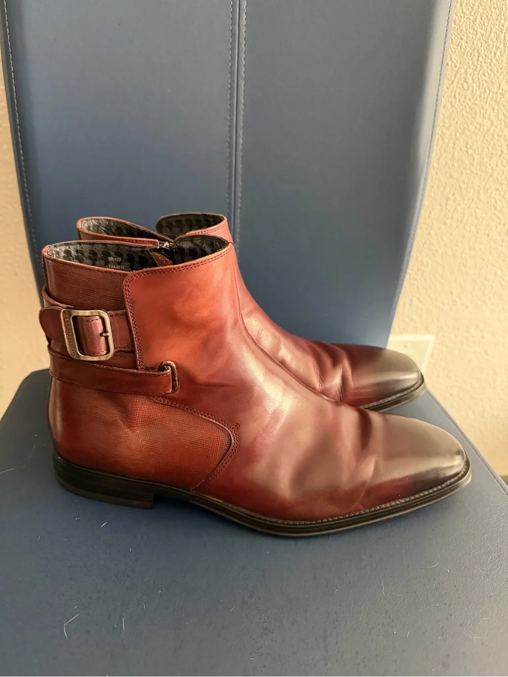 Karl Lagerfeld Men's Burgundy Leather Chukka Boots with Black Toe Cap